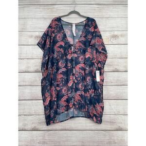 Balance Collection Cover-Up Womens L XL Sheer Kimono Top Beachwear Floral Lightw